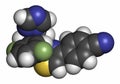 Isavuconazole triazole antifungal drug molecule. Atoms are represented as spheres with conventional color coding: hydrogen (white