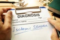 Ischemic stroke written on diagnosis form. Royalty Free Stock Photo