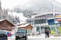 Ischgl, Austria - January 06th, 2018: Black Mercedes-Benz G-class SUV car with russian license plates driving along center of