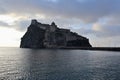 Ischia - Castello Aragonese dal Pontile Aragonese all`alba Royalty Free Stock Photo