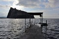 Ischia - Castello Aragonese dal pontile di Cartaromana all`alba Royalty Free Stock Photo