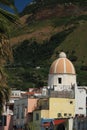 Panorama of the town of Forio d`Ischia, near Naples. .Dome of the church of San Gaetano. The mountain and the blue sky