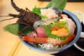 Ise ebi prawn sashimi rice bowl Kaisendon Japanese food Royalty Free Stock Photo