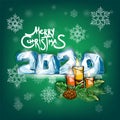 Ise Glossy Text 2020 Happy New Year, Shining Creative Element for Design, Christmas Modern Design Ise Numbers 2020. Vector