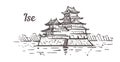 Ise Himeji-jo Castle sketch. Ise hand drawn illustration isolated