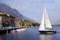 ISEO LAKE, ITALY, 20 OCTOBER, 2018: Yachting on Iseo Lake, near to Lovere town