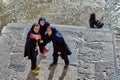 Iranian schoolgirls do selfie photo shoot near river, Isfahan, I