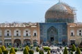 Isfahan, Iran - 04.20.2019: Dome of the blue Sheikh Lotfollah Mosque of Isfahan located on the south side of Naghsh-e