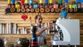 Iranian man making coffee with a coffee machine