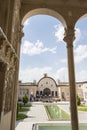 Isfahan Province- Kashan  IRAN-April 30-2019 Traditional persian courtyard-tourists visiting the Tabatabaei house Royalty Free Stock Photo