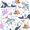 various kinds of fish-themed seamless patterns Royalty Free Stock Photo