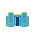 Ishtar Gate in Babylon. Ancient city of Iraq and Mesopotamia. Blue fortress and wall with passage. Royalty Free Stock Photo