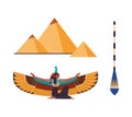 Isis as Goddess in Ancient Egyptian Religion and Pyramid as Egypt Symbol Vector Set Royalty Free Stock Photo