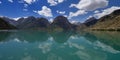 Iskander Kul blue mountain lake in the Fan mountains, Tajikistan Royalty Free Stock Photo