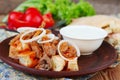 Iskender kebab - traditional turkish food Royalty Free Stock Photo