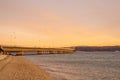 Isla de Arosa bridge and Bao Beach in Galicia at sunset Royalty Free Stock Photo