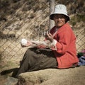 Unidentified Bolivian worker on Isla del Sol, on the Titicaca lake, the largest highaltitude lake in the world 3808 mt - Bolivia