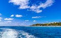 Isla Mujeres panorama view from speed boat in Cancun Mexico Royalty Free Stock Photo