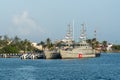 Isla Mujeres, Quintana Roo, Mexico - September 13, 2021: Military ships of the Mexican Navy, in Isla Mujeres next to