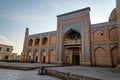 Islam Khoja Madrasah in ancient city of Khiva in Khorezm, facing the mausoleum with mosaics and glazed ceramic tiles