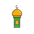 Islam minaret or mosque dome tower. Simple monoline icon style for muslim ramadan and eid al fitr celebration