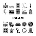 islam ramadan muslim icons set vector