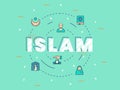 Islam word or big text with icon spread for ramadan eid mubarak