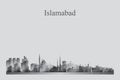 Islamabad city skyline silhouette in grayscale