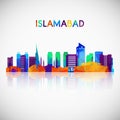 Islamabad skyline silhouette in colorful geometric style.