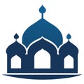 Vector silhouette mosque illustration, blue and white design, religious banner for Ramadan Royalty Free Stock Photo
