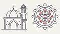 Islamic Architectural Elements: Mosque Dome and Geometric Patterns, vector design Generative AI Royalty Free Stock Photo