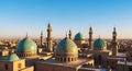Islamic architectural skyline featuring multiple domed and minareted structures. Royalty Free Stock Photo