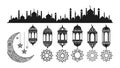 Islamic Architecture Elements Featuring Lanterns and Crescent Moon Designs Royalty Free Stock Photo