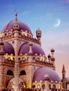 Islamic background with The Al Sahaba Mosque in Sharm El Sheikh against ramadan dusk sky and crescent moon. Fragment Royalty Free Stock Photo