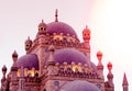 Islamic background with The Al Sahaba Mosque in Sharm El Sheikh against ramadan dusk sky and crescent moon. Fragment Royalty Free Stock Photo