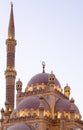 Islamic background with The Al Sahaba Mosque in Sharm El Sheikh against ramadan dusk sky and crescent moon. Fragment Royalty Free Stock Photo