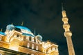 Islamic background photo. Eminonu New Mosque or Yeni Cami view at night Royalty Free Stock Photo