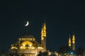 Islamic or Ramadan background photo. Suleymaniye Mosque with crescent moon. Royalty Free Stock Photo