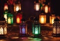 Islamic Background Ramadan and Eidal fitr Concept image, Colorful Traditional lantern light lamp and Tasbih, new creative ramadan