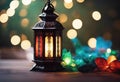 Islamic Background Ramadan and Eidal fitr Concept image, Colorful Traditional lantern light lamp and Tasbih, new creative ramadan