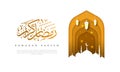 Islamic beautiful design template. Mosque with lanterns on white background in paper cut style. Ramadan kareem greeting card, bann