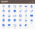 Islamic Blue Line Icon set, Islamic holiday symbols collection, vector