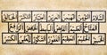 Islamic calligraphy characters on skin leather with a hand made calligraphy pen, names of Allah (God)