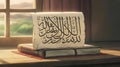 Islamic Calligraphy Scroll on Book Illuminated by Sunlight through Window Royalty Free Stock Photo