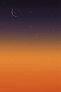 Islamic card with Crescent moon on Blue,Orange sky background,Vertical banner Ramadan Night with Dramtic Suset,twilight dusk sky