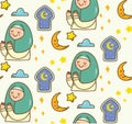 Islamic cartoon doodle background for Eid al fitr or ramadan celebration