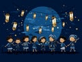 Islamic Children Gathering Under Lit Lanterns