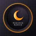 Islamic circle for ramadan kareem vector greeting banner background with art paper cut style, shiny moon and mosque scenery.