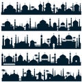 Islamic city skylines with mosque and minaret vector silhouettes arabic architecture