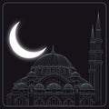 Islamic concept illustration. Mosque and crescent moon.